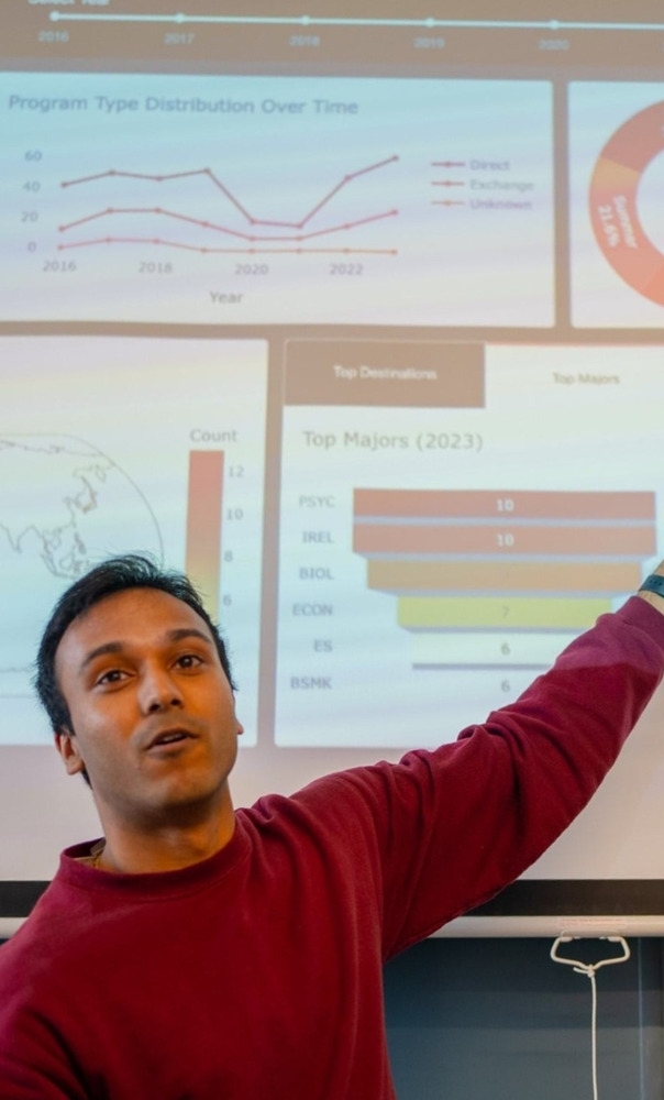 Student presents the data he collected and put together