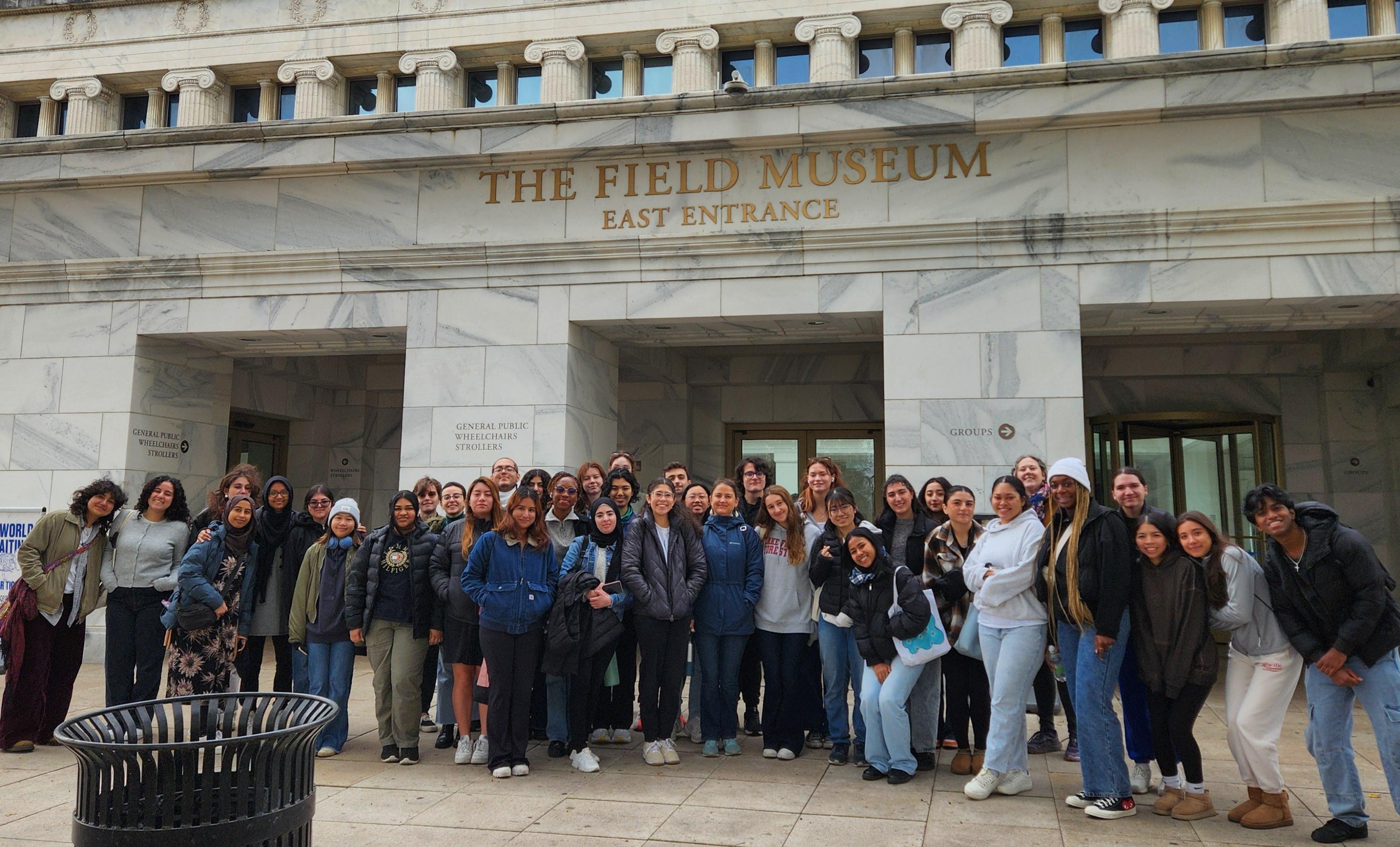 group of students on museum steps