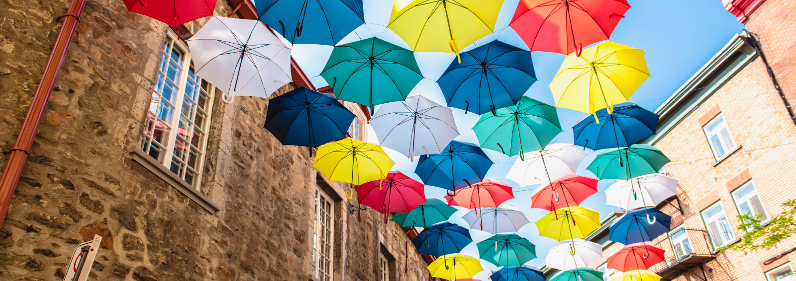 buildings with umbrellas