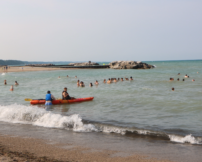 students at the beach