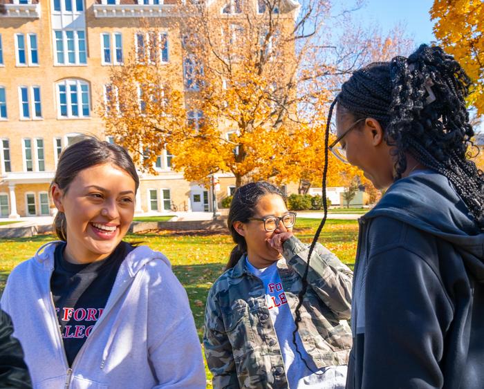 students talking and laughing