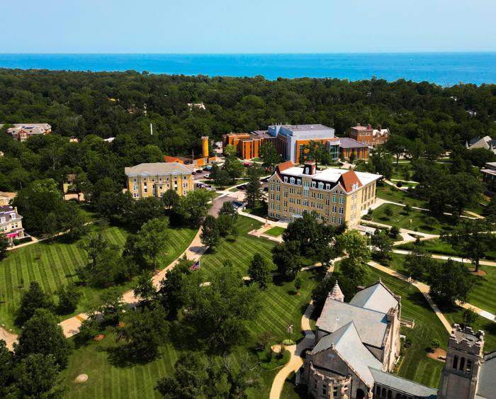 aerial view of campus in summer